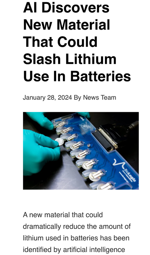 人工智能協(xié)助發(fā)現(xiàn)新材料,有望大幅減少電池中鋰的使用 人工智能協(xié)助發(fā)現(xiàn)新材料,有望大幅減少電池中鋰的使用