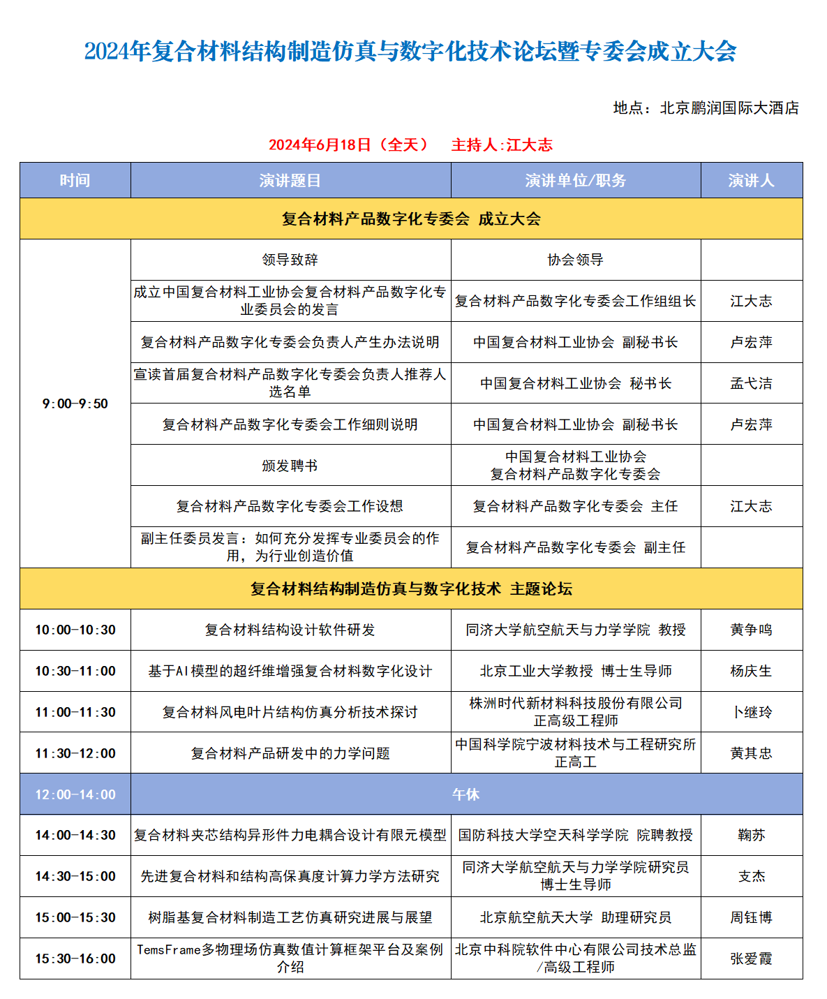 【會(huì)議日程】2024年復(fù)合材料結(jié)構(gòu)制造仿真與數(shù)字化技術(shù)論壇